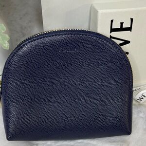 Furla Dark Blue Leather Pouch with Gold Zipper